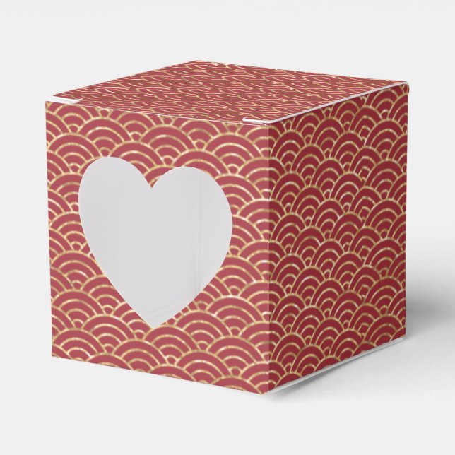 Chinese Double Happiness Wedding Gold Dark Red Favour Box (Front Side)