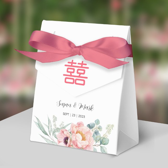 Chinese Double Happiness Wedding Thank You Favour  Box (This color ribbon is not included)