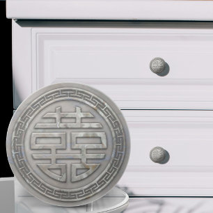 Chinese Double Happiness -White Pearl Ceramic Knob