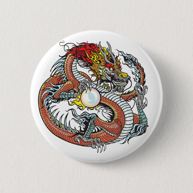 chinese dragon 6 cm round badge (Front)