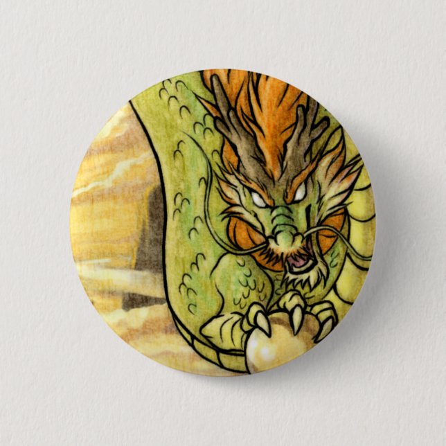 Chinese dragon 6 cm round badge (Front)