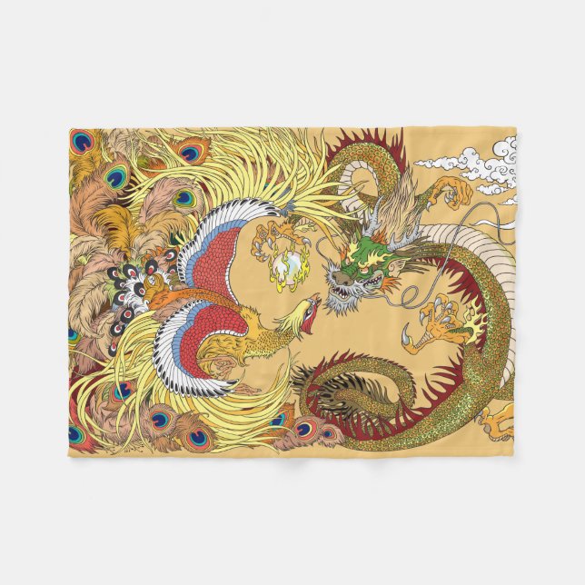 Chinese dragon and phoenix fleece blanket (Front (Horizontal))
