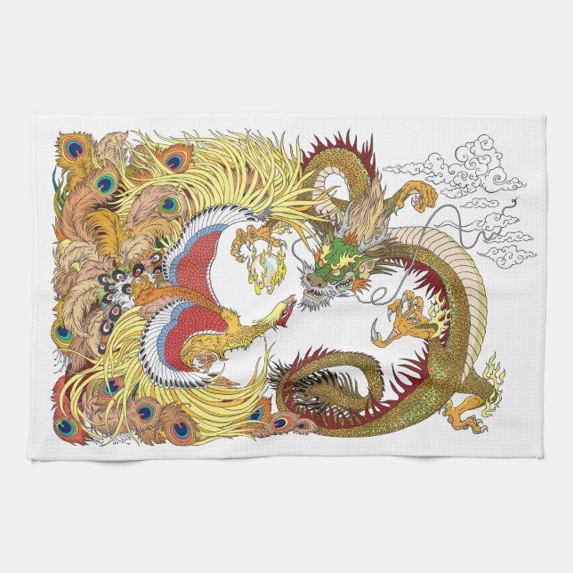 Chinese dragon and phoenix kitchen towel (Horizontal)