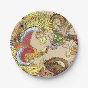 Chinese dragon and phoenix paper plate