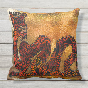 Chinese Dragon Asian Motif Outdoor Cushion