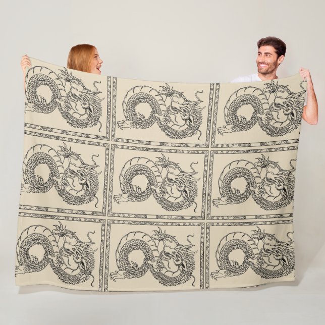 Chinese Dragon Blanket(Transparent) Fleece Blanket (In Situ)