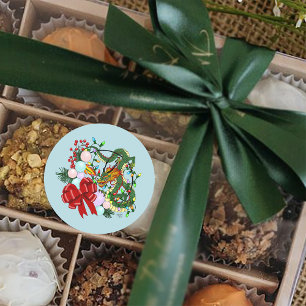 Chinese Dragon Christmas Wreath Classic Round Sticker