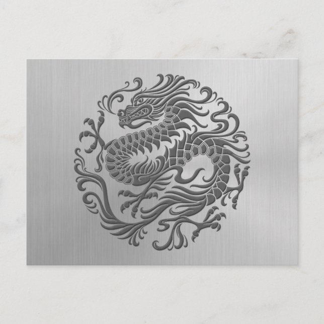 Chinese Dragon Circle with Stainless Steel Effect Postcard (Front)