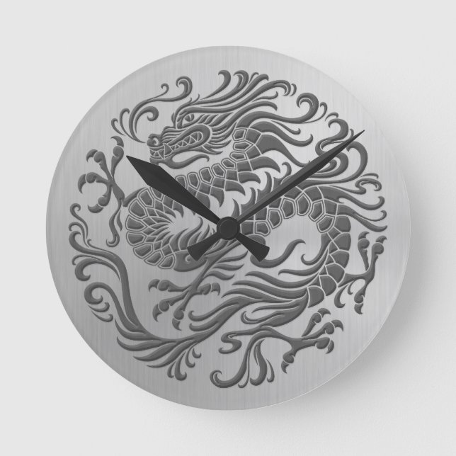 Chinese Dragon Circle with Stainless Steel Effect Round Clock (Front)