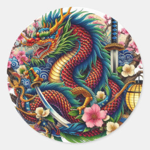 chinese dragon classic round sticker