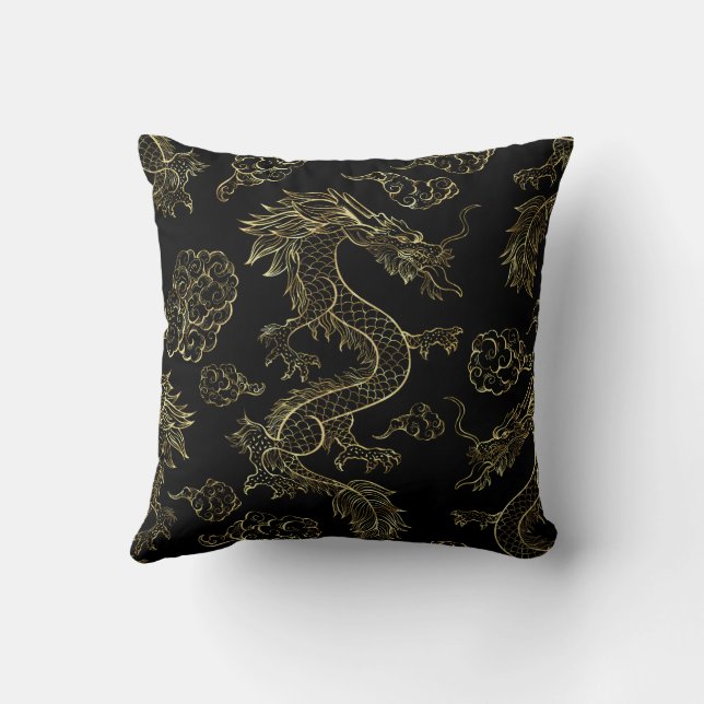 Chinese Dragon Gold and Black Cushion (Back)