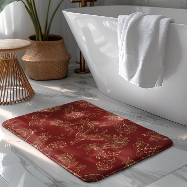 Chinese Dragon Gold and Dark Red Bath Mat (Creator Uploaded)