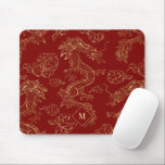 Chinese Dragon Gold and Dark Red Mouse Pad<br><div class="desc">Chinese Dragon pattern in gold over a dark red background.</div>