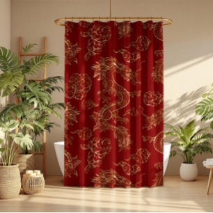 Chinese Dragon Gold and Dark Red Shower Curtain