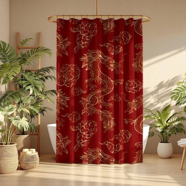 Chinese Dragon Gold and Dark Red Shower Curtain (Creator Uploaded)