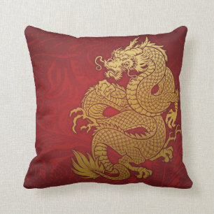 Chinese Dragon Gold and Red Cushion