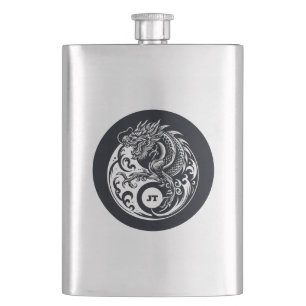 Chinese Dragon in Black and White Personalised Hip Flask
