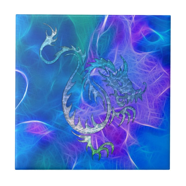 Chinese Dragon in Blues IV Tile (Front)