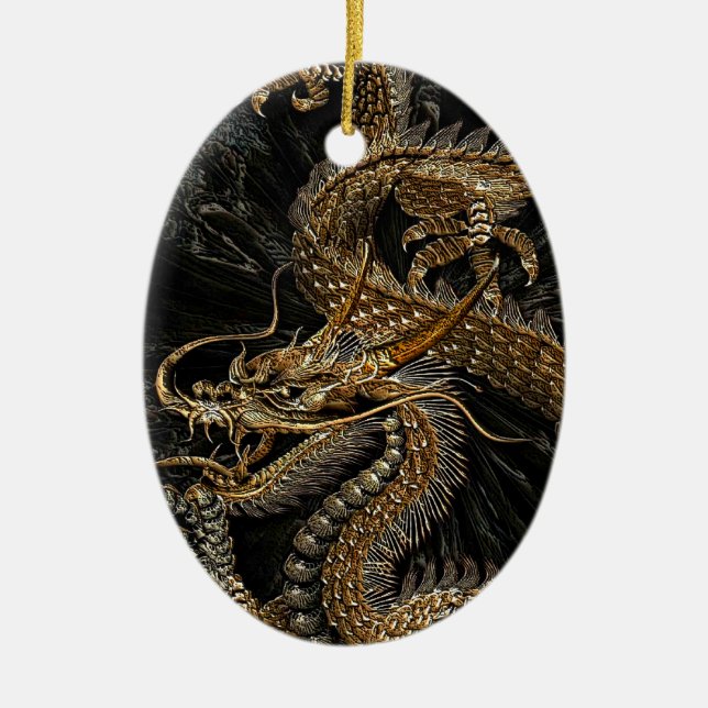 Chinese Dragon in Textured Brown Ceramic Tree Decoration (Front)