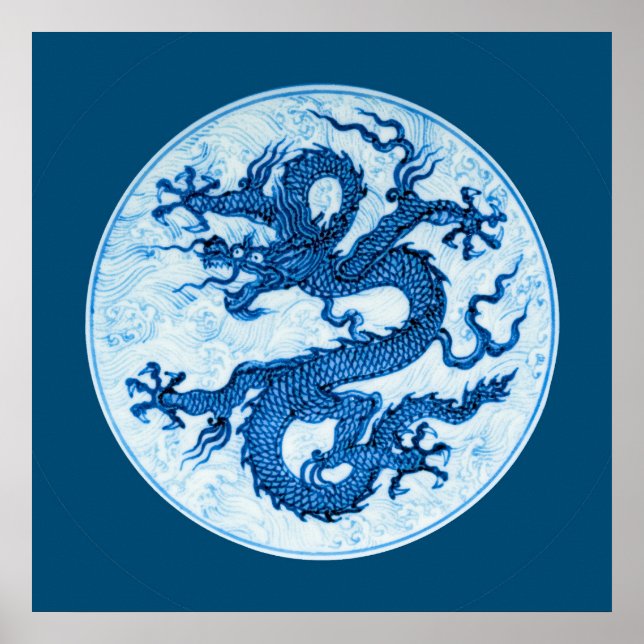 Chinese Dragon, Indigo Blue and White  Poster (Front)