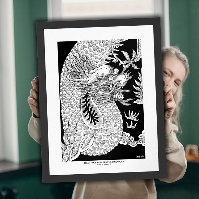 Chinese Dragon Ink Sketch Wall Art Print (Chinese Dragon Ink Sketch | Black & White Wall Art)