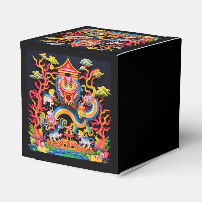 Chinese Dragon Layered Paper Cutout Effect Favour Box (Back Side)