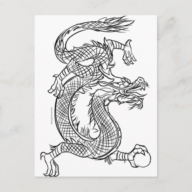 Chinese Dragon Line Drawing Sketch Eastern Fantasy Postcard (Front)