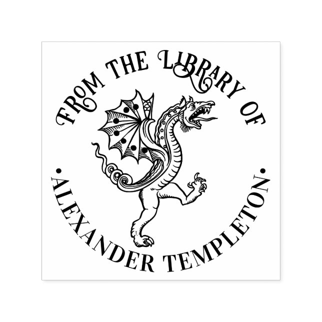 Chinese Dragon Loong #5 Round Library Book Name Self-inking Stamp (Design)