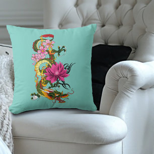 Chinese Dragon Lotus cherry Blossoms Cushion
