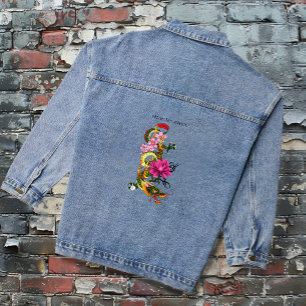 Chinese Dragon Lotus Cherry Blossoms Denim Jacket