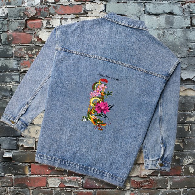 Chinese Dragon Lotus Cherry Blossoms Denim Jacket (Creator Uploaded)