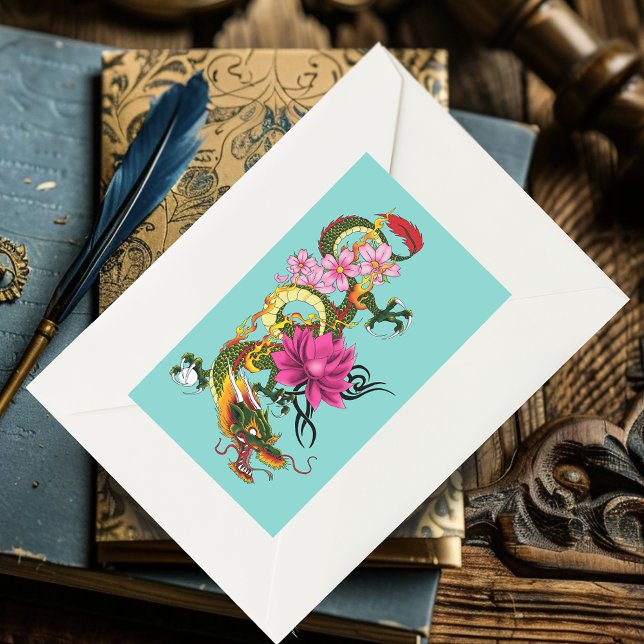 Chinese Dragon Lotus Cherry Blossoms Rectangular Sticker (Creator Uploaded)