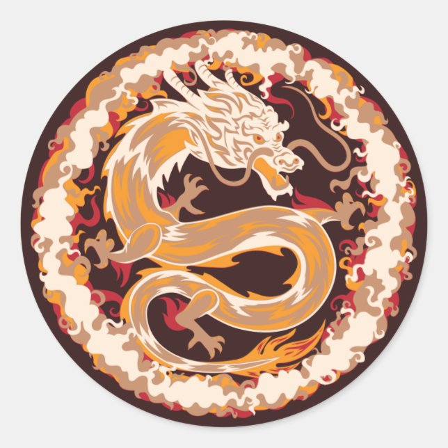 Chinese Dragon Mythical Beast Circle Classic Round Sticker (Front)