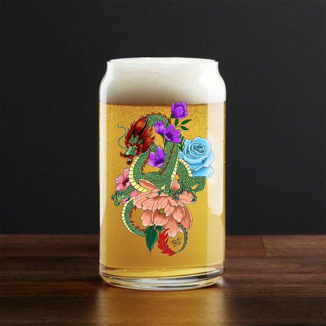 Chinese Dragon Navy Blue Flowers Can Glass (Creator Uploaded)