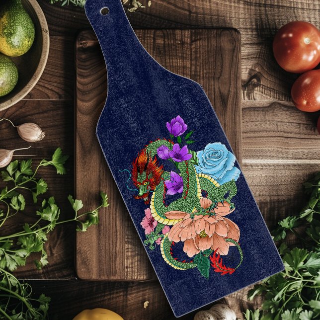 Chinese Dragon Navy Blue Flowers Cutting Board (Creator Uploaded)