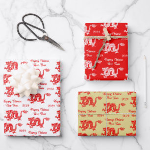 Chinese Dragon New Year 2024  Wrapping Paper Sheet