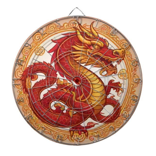 Chinese dragon new year golden red dartboard (Front)