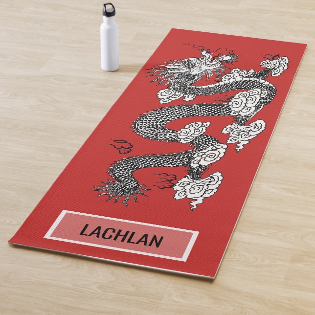 Chinese Dragon On Red Custom Name Yoga Mat (In Situ)