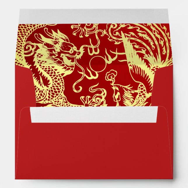 Chinese Dragon Phoenix logo wedding return address Envelope (Back (Bottom))