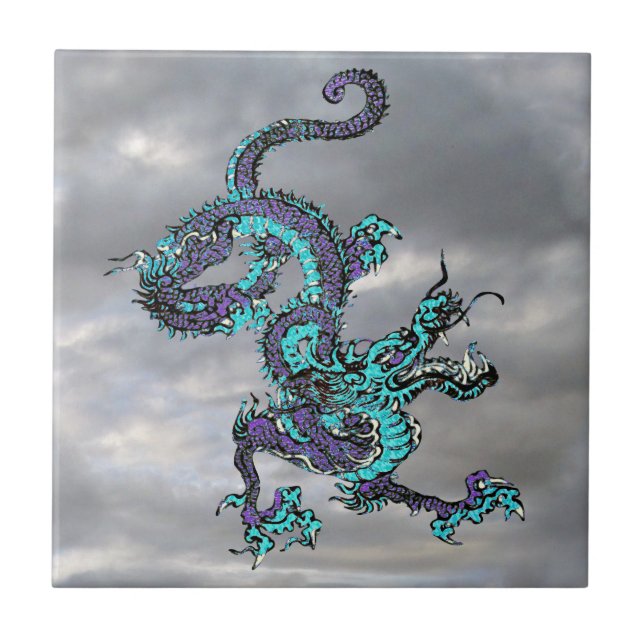 Chinese Dragon Purple and Blue v16 Ceramic Tile (Front)