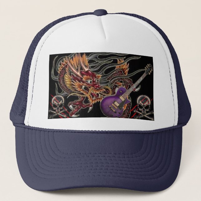 Chinese Dragon Purple Guitar Skull & Crossbone Hat (Front)