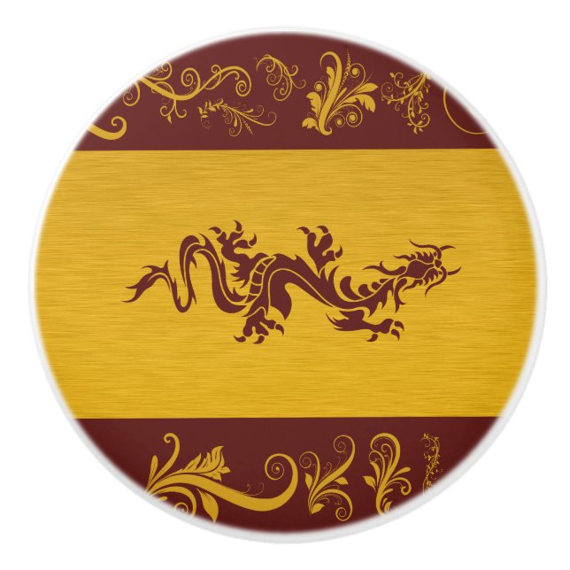 Chinese Dragon, Red Dragon, Fantasy, Mythology Ceramic Knob (Front)