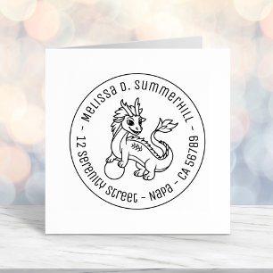 Chinese Dragon Round Address Self-inking Stamp