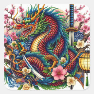 chinese dragon square sticker