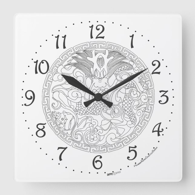 Chinese Dragon Square Wall Clock (Front)