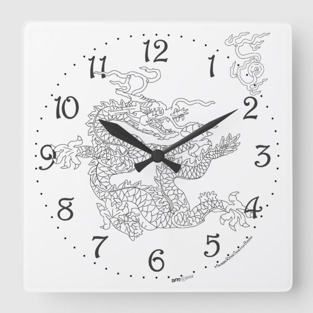Chinese Dragon Square Wall Clock (Front)