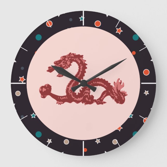 Chinese Dragon Star Pattern Fantasy Art Large Clock (Front)