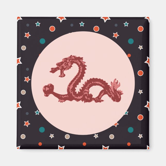 Chinese Dragon Star Pattern Fantasy Art Magnet (Front)