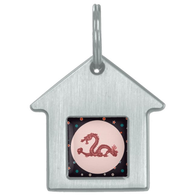 Chinese Dragon Star Pattern Fantasy Art Pet Tag (Front)