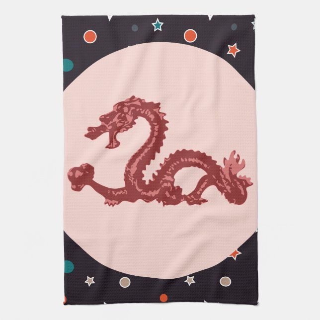 Chinese Dragon Star Pattern Fantasy Art Tea Towel (Vertical)